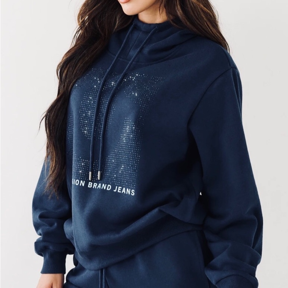 New True Religion Rhinestone Boyfriend Pullover Hoodie